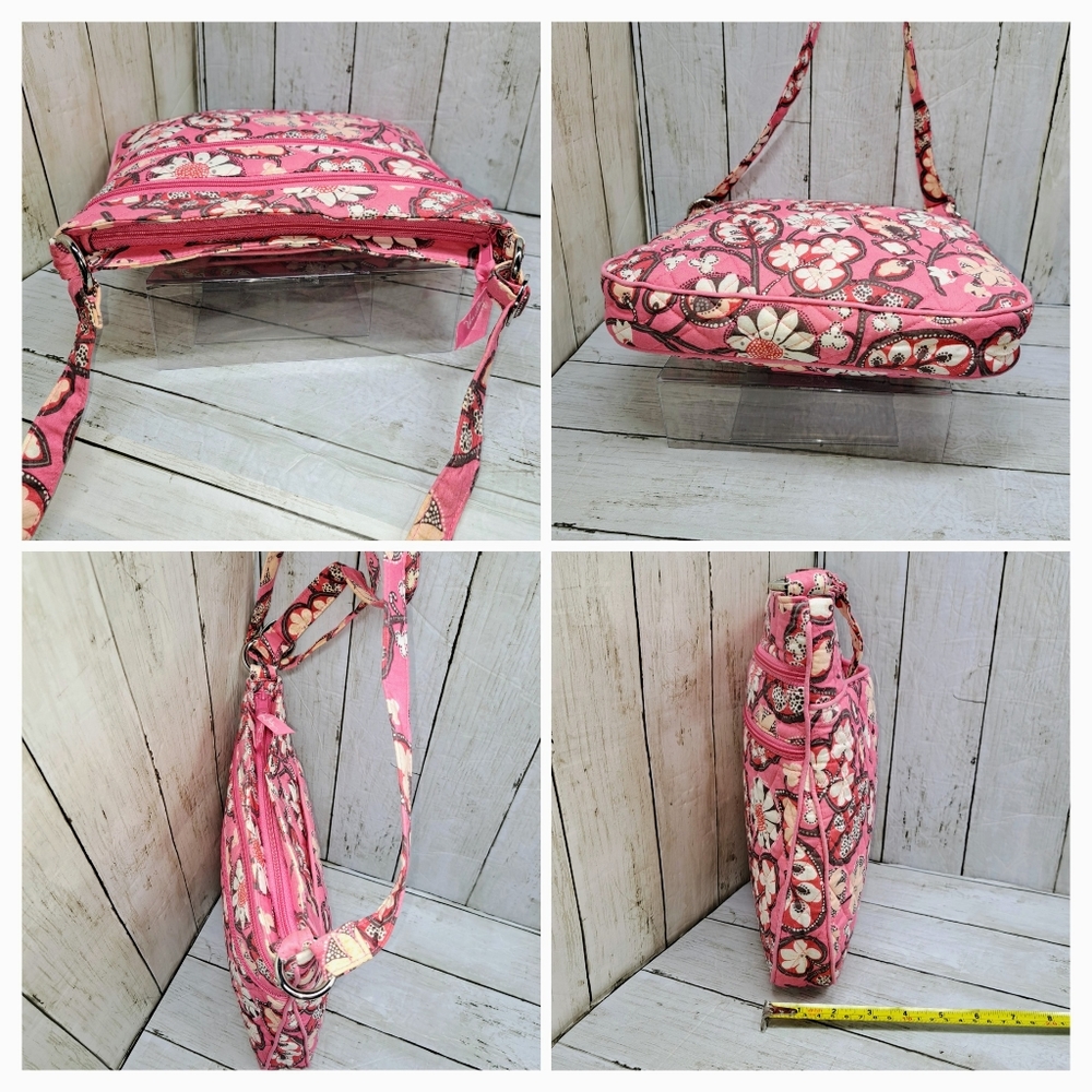 Vera Bradley M/Lrg 12"t Pink Floral Hipster ZipTop MultiPocket Crossbody Retired - Picture 8 of 12
